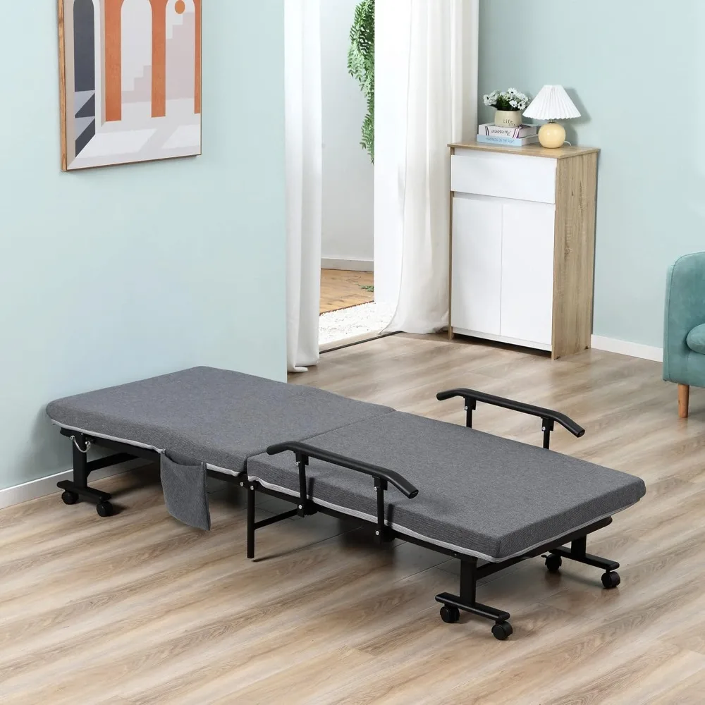 

HOMCOM Rollaway Bed, Folding Guest Bed with 3.25" Mattress, Adjustable Backrest, Steel Frame, Dark Grey