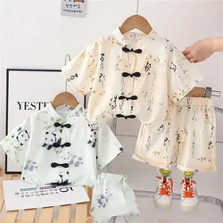 Kids 1-5 Years Old for Boys Suit 2024 Summer Children's Casual Children Chinese Style Short-sleeved Tang Suit Two-piece Set