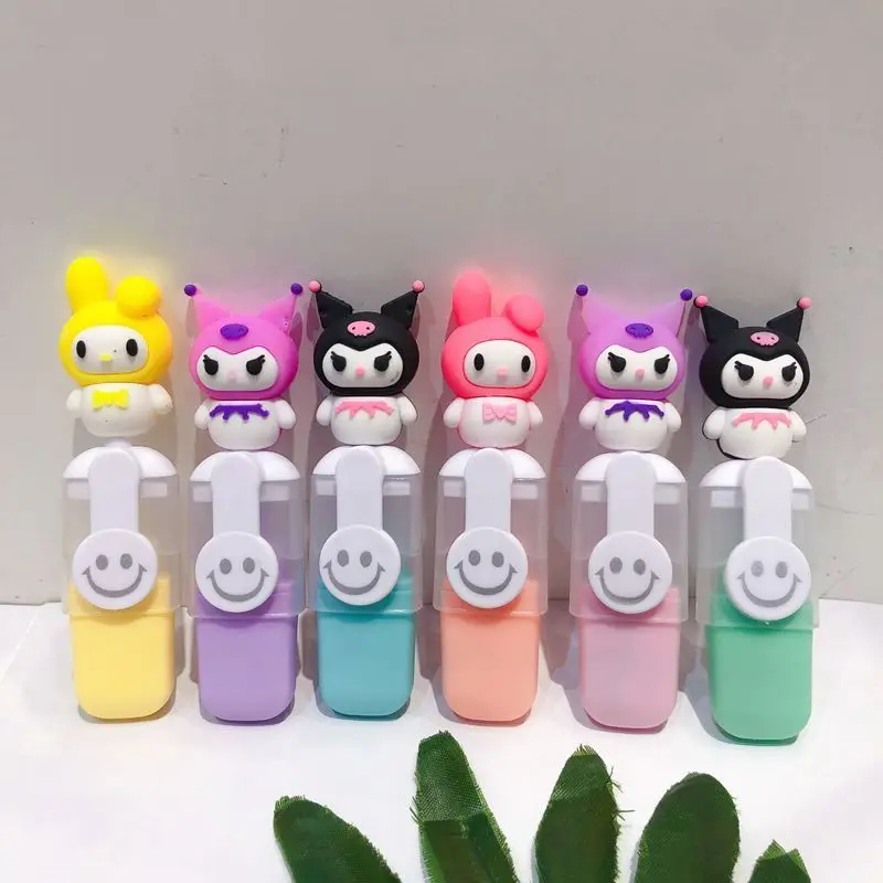 Sanrio Marker Highlighter Cartoon Kuromi 6/36pcs Creative Modeling Graffiti Handheld Pen Key Marker Student Stationery Wholesale