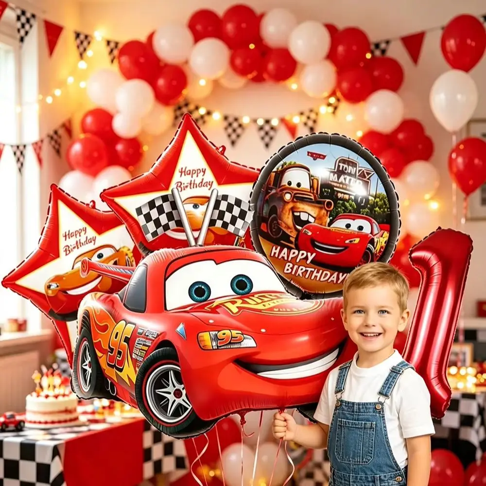 Ensemble de ballons en aluminium sur le thème de la voiture de dessin animé, chiffres 1-8, ballons de voiture de dessin animé, fournitures de décoration pour fête d'anniversaire, accessoires de fête