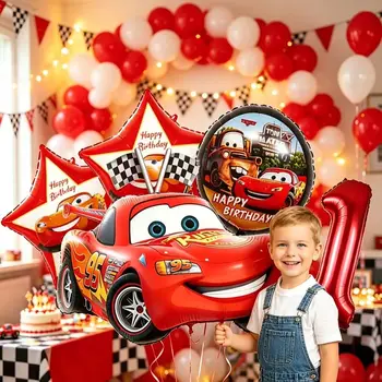 Cartoon Lightning Car Theme Foil Balloons Set Number 1-8 Balloon Cartoon Car Happy…