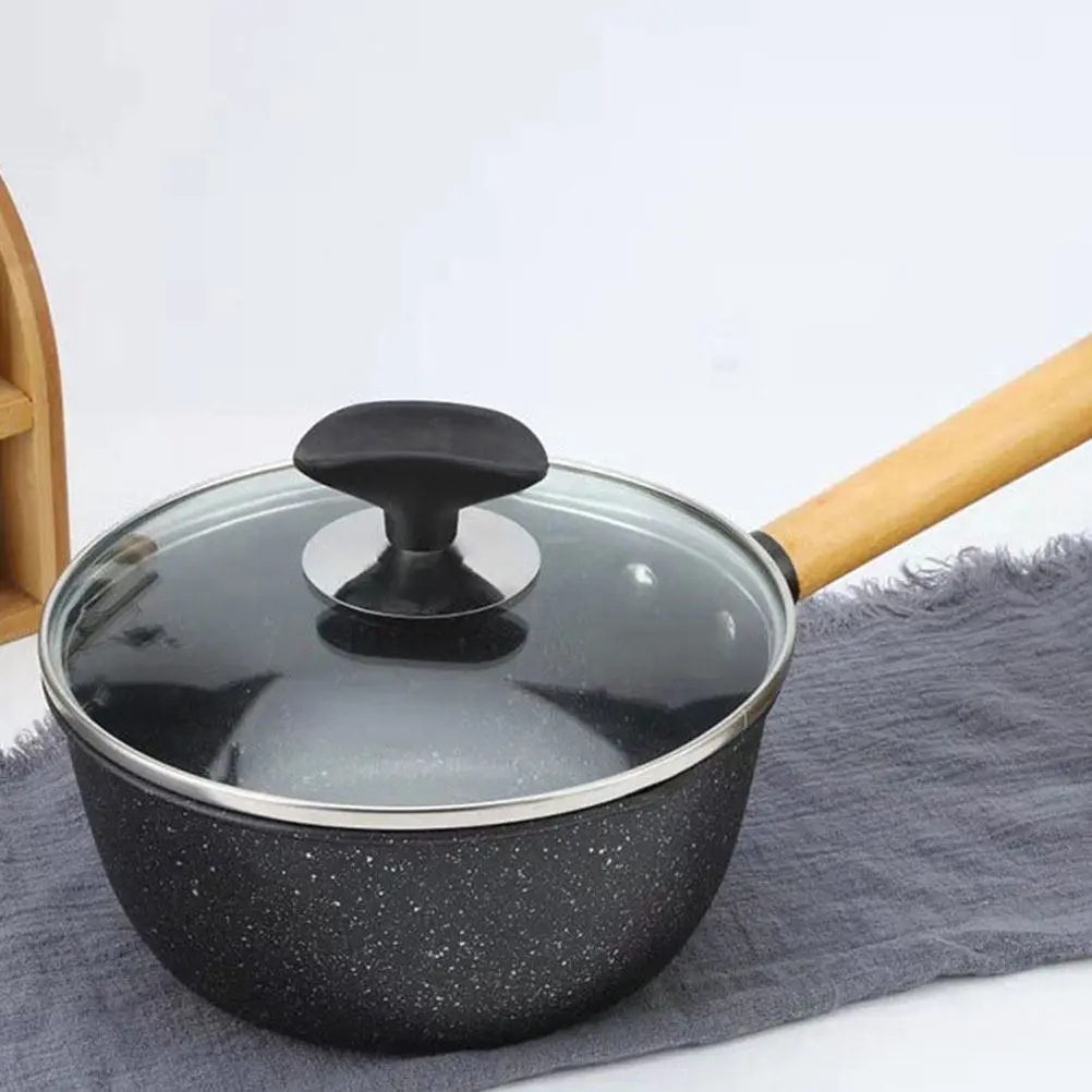 

Household Milk Pot Stone Nonstick Sauce Pan Flat Base Quick Heating Ergonomic Handle Ideal for Auxiliary Food