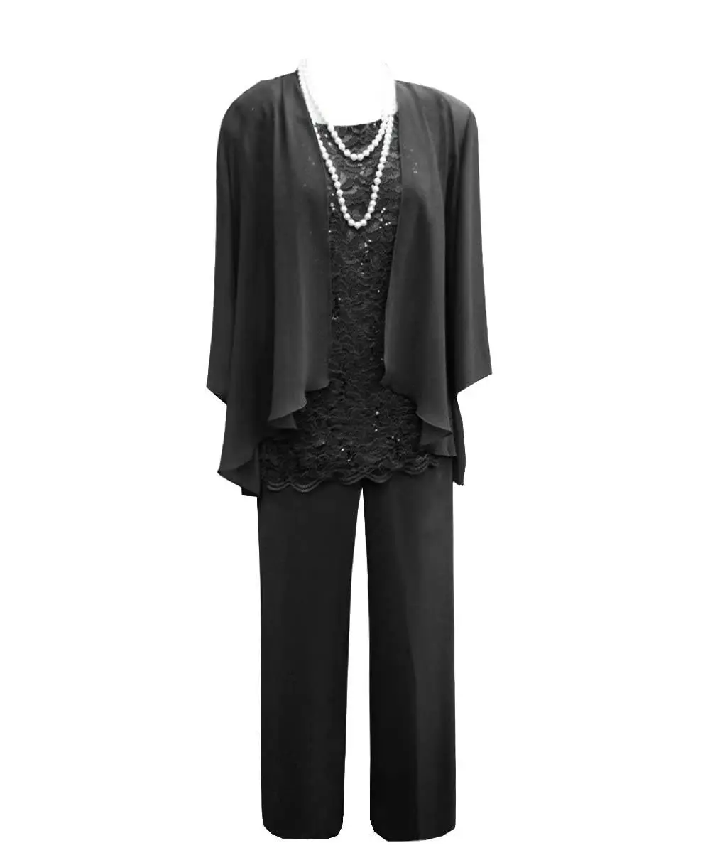 Elegante Chiffon Bruids Moeder Jurk Plus Size 3-delige Lange Broek Bruiloft Gast Set Afneembare Jas Formele Vrouwen Avondjurken