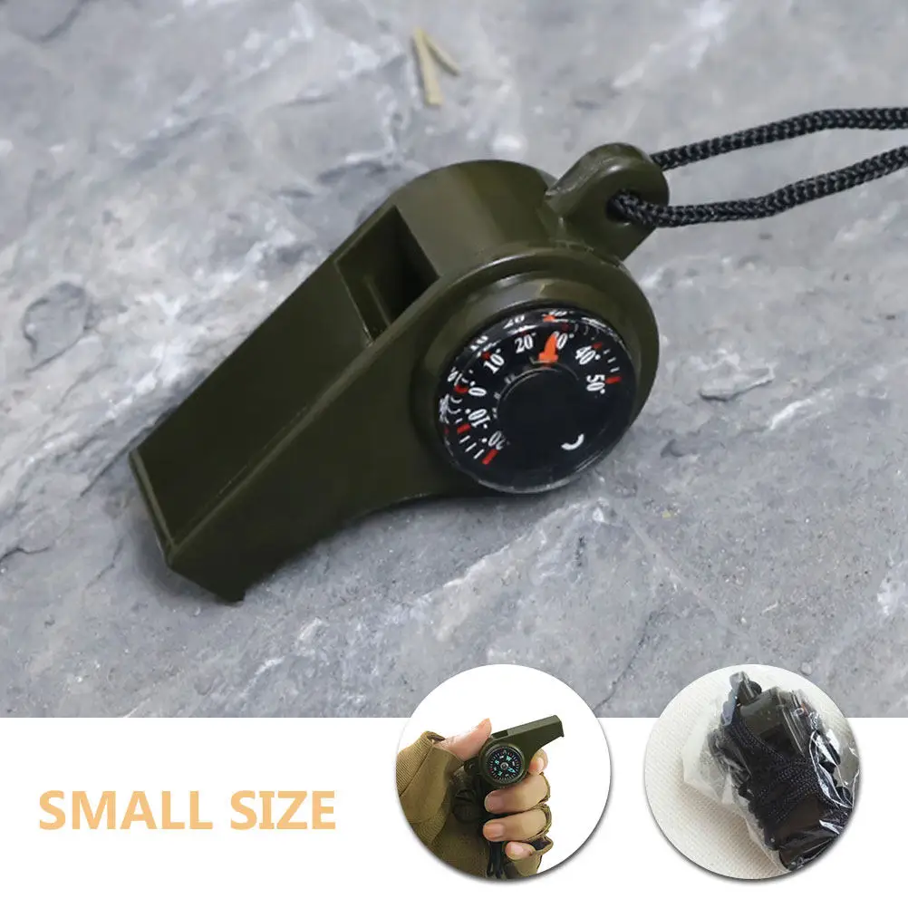 Three-in-One Survival Whistle Compass Thermometer Lanyard Outdoor Hiking Camping Portable Multi-Function Compass Whistle