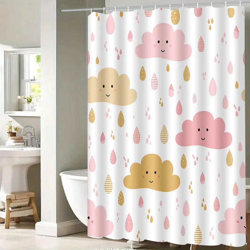 

Clouds and raindrops washable Dirt-Resistant Shower Curtain Shower Head waterproof Polyester Bath Curtain For Home Decor