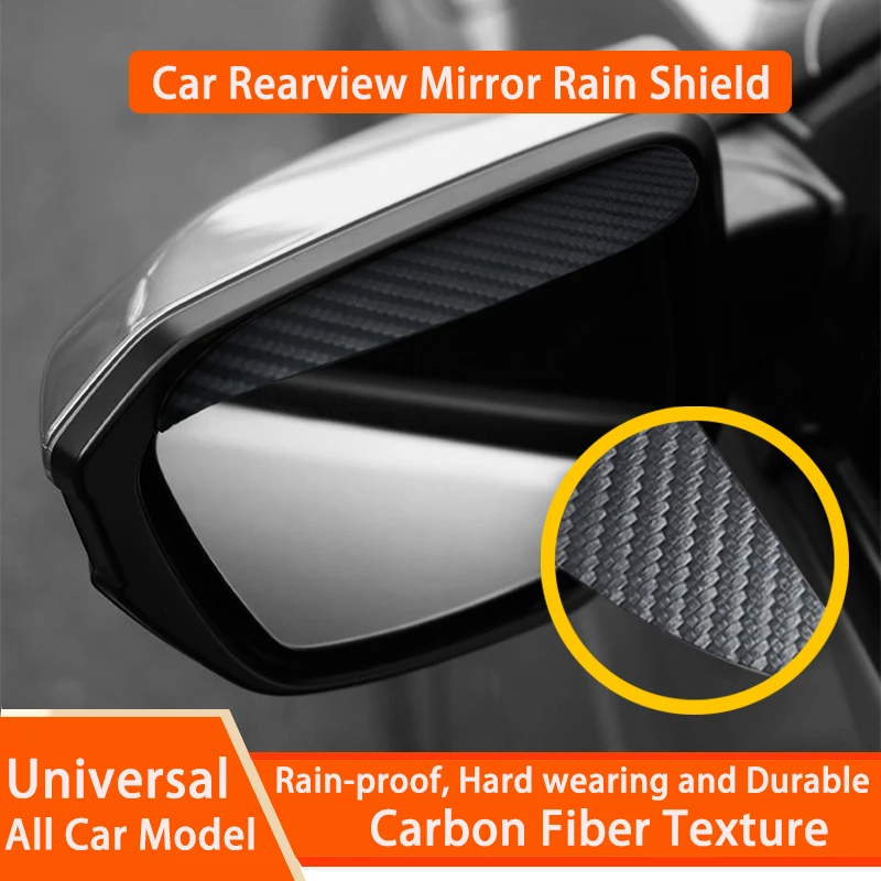 

2PCS Universal Car Rearview Mirror Rain Eyebrow Carbon Fiber Texture Rain Shield Sun Shade Cover Rainproof Side Shield Stickers