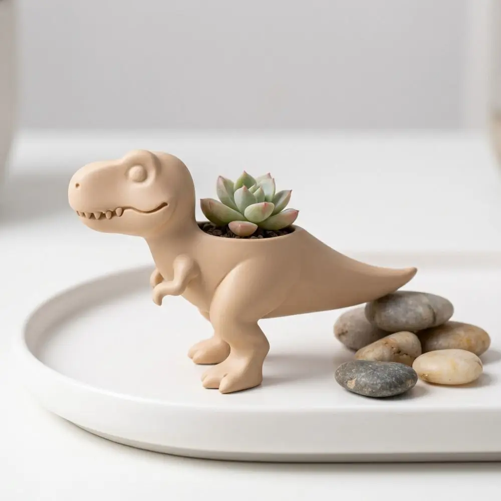Animal Figurine 3D Printed Dinosaur Flowerpot Ornaments Funny Plant Planter Desktop Decor T-Rex Plant