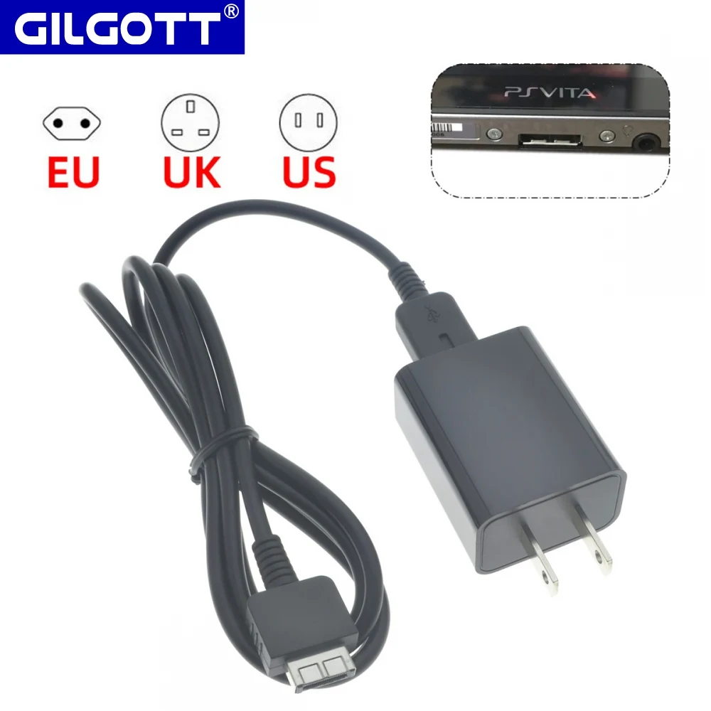 Black USB Charging and Data Cable & Power Adapter Charger for SONY PlayStation VITA PCH-1000 PSV1000 EU/US/UK Plug