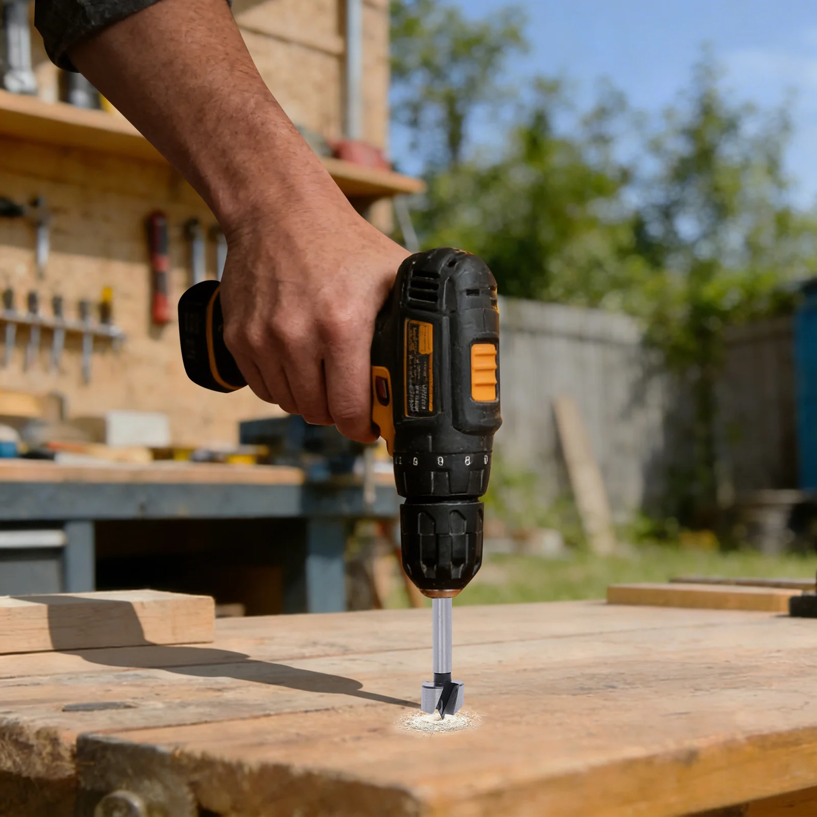 Set di 15 punte da trapano Forstner metriche, da 10 a 50 mm, in acciaio al carbonio, per forare il legno, con scatola in legno e fermo profondità, fusto rotondo, punte da trapano per lavorazione del