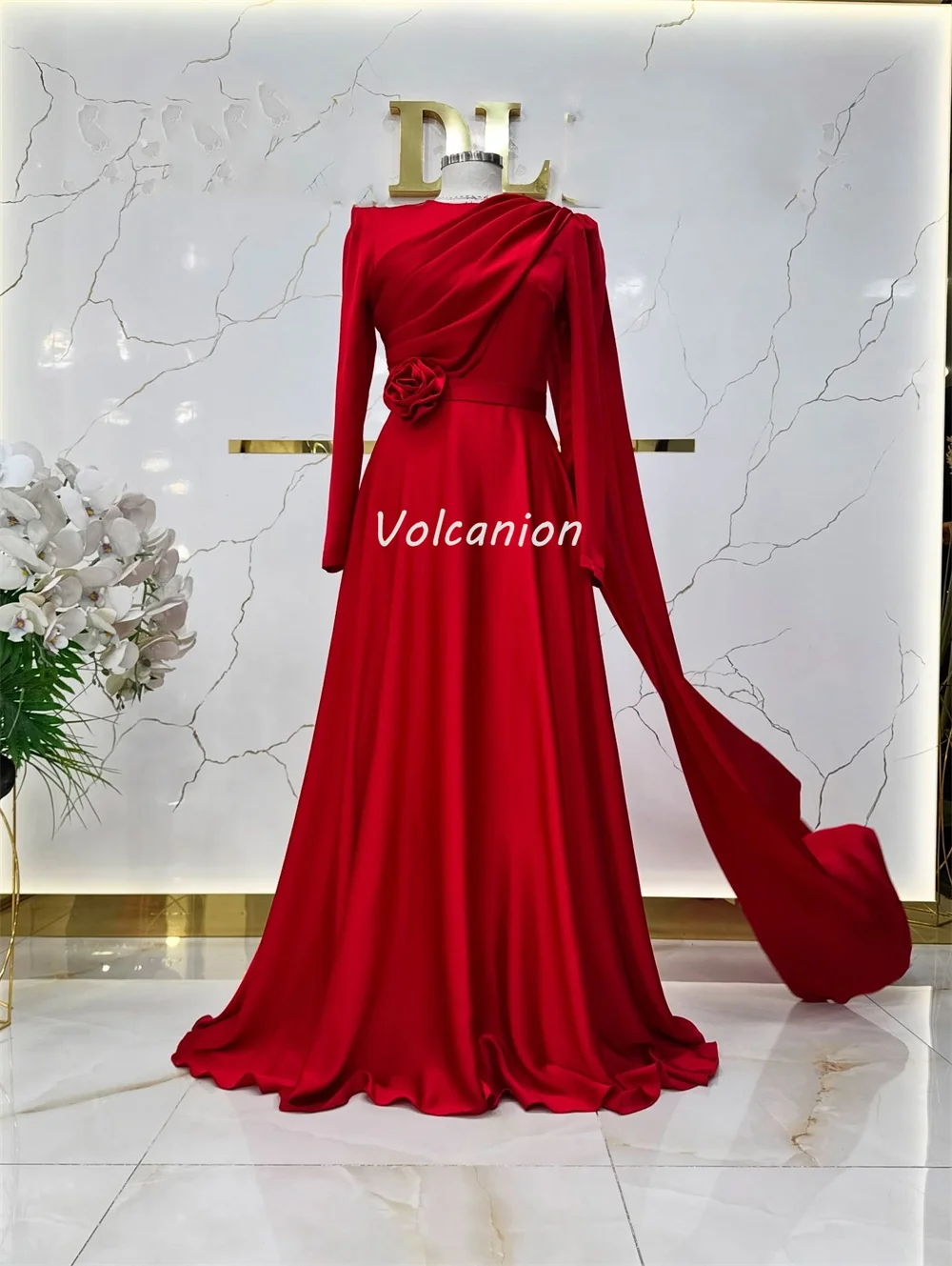 カスタマイズされた絶妙な高品質シャルムーズ手作りフラワーシャーリングサッシュ A ライン O ネックロングドレスオーダーメイドオケージョンドレスセクシー