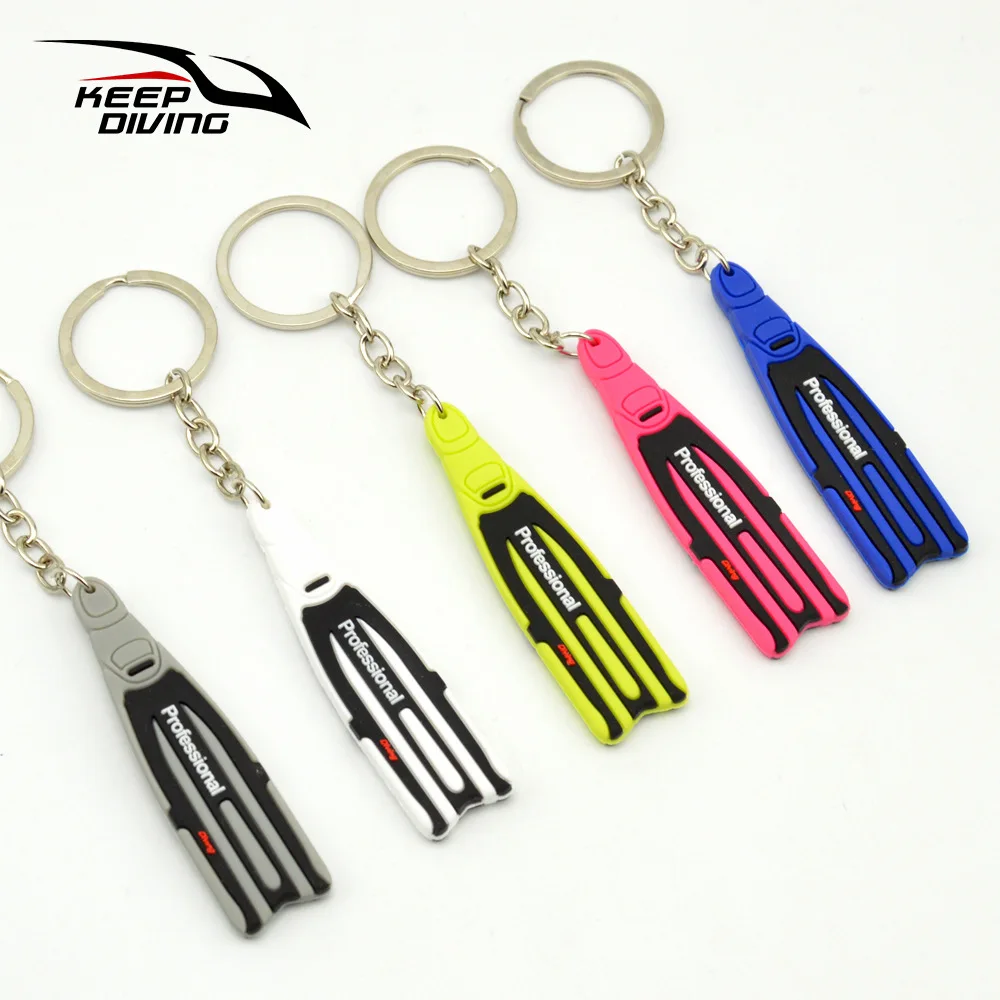 Silicone Diving Flippers Shape Keychain Diving Pendant Jewelry Scuba Souvenir Zipper Head Carrying Handle PS-034