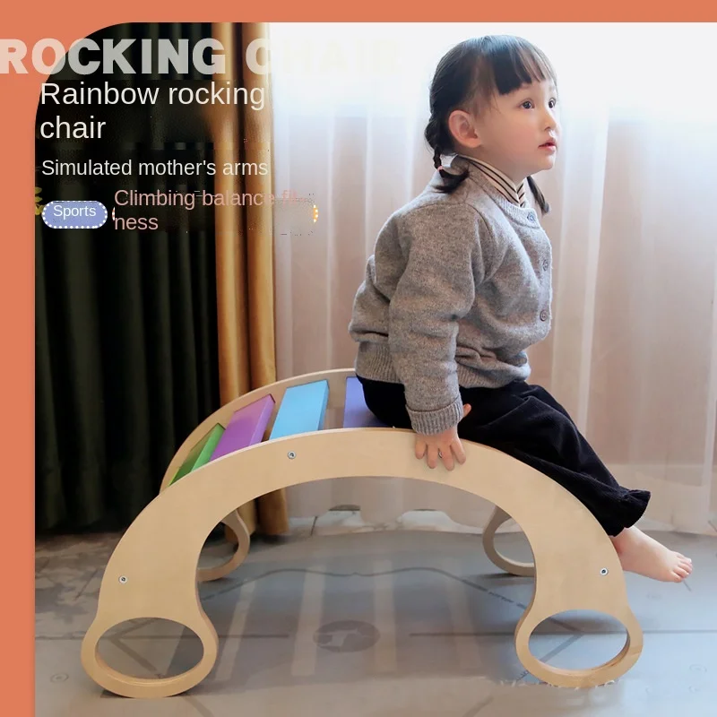 LazyChild Rainbow Rocking Chair Wooden Baby Chair Kids Play Activity Toys Climb Stair Brain Game Baby Furniture Room Decoration