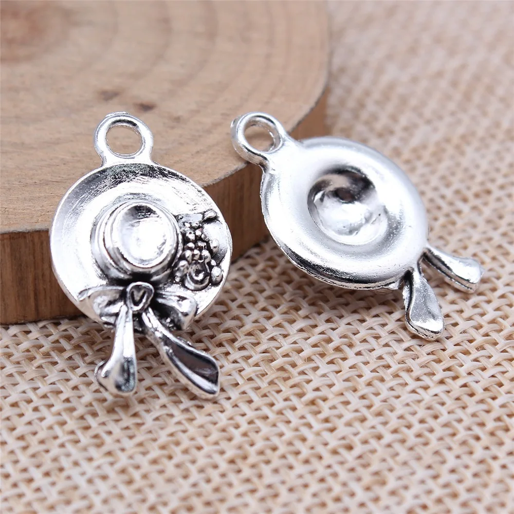 WYSIWYG 10pcs 16X26mm Antique Silver Color Bow Women'S Hat Charms Pendant For DIY Jewelry Making