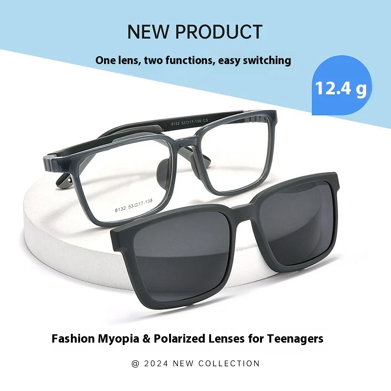 

Teen-agers Spectacles Glasses +Polarized Sunglasses Clips Child 0 Diopter Prescription Myopia Eyewear Frame Fake Glasses