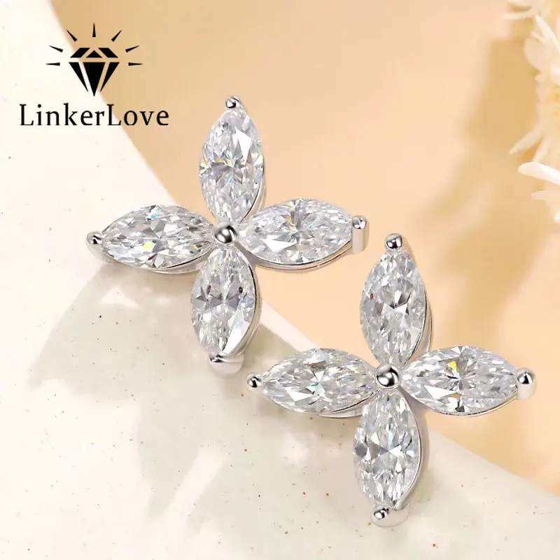 LinkerLove Marquise Cut Moissanite Butterfly Earrings Pendant Necklace for Women 925 Sterling Silver Jewelry Set Wedding Gift