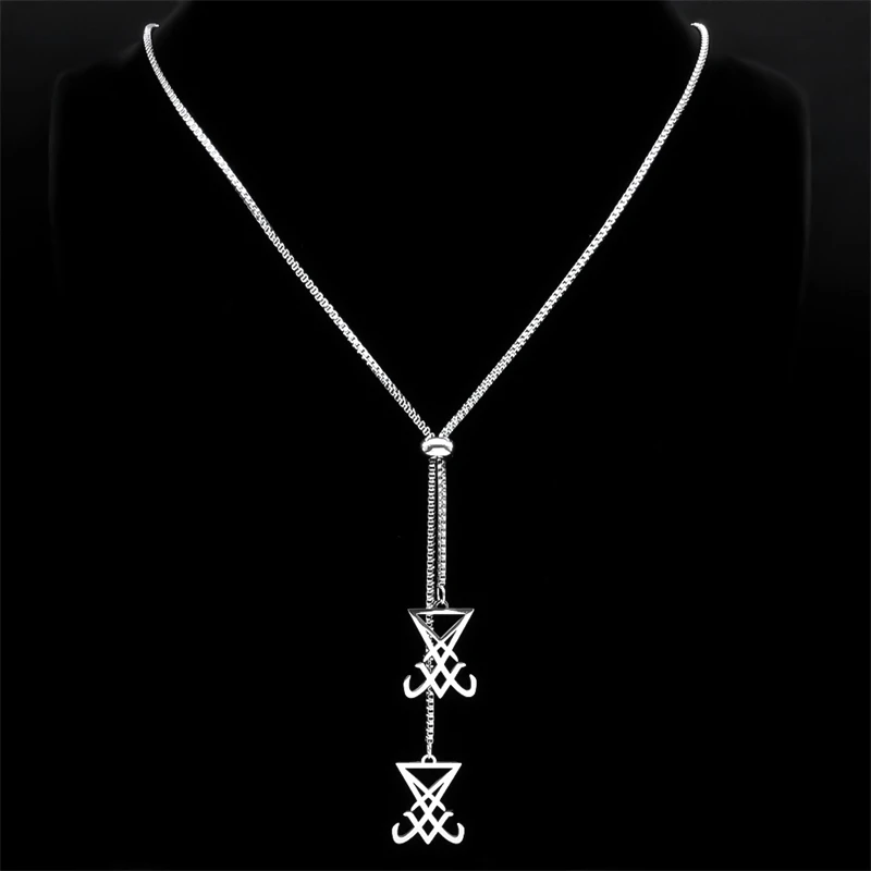Sigil of Lucifer kościół szatan naszyjnik kobiety mężczyźni ze stalowe długie nierdzewnej łańcuszek naszyjniki biżuteria Sigilo De Lucifer N1714