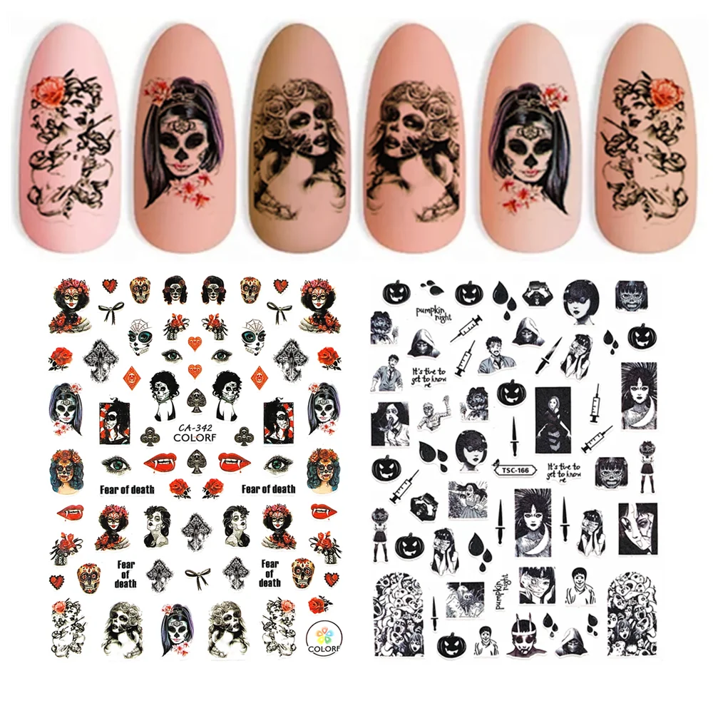 

CA-342 F-794 Halloween Clown Heart Skull Skeleton 3D Back glue Nail decal Nail sticker Nail decoration Nail art Nail ornament