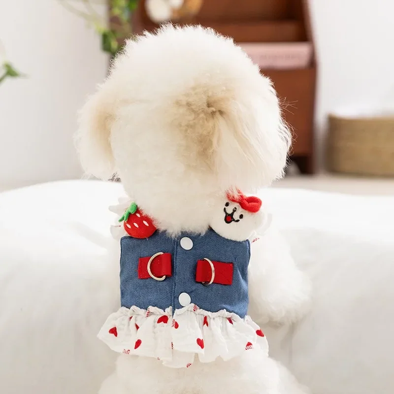 

Cute Dog Clothesn Strawberry Puppy Carrier Dress Spring Summer Thin Teddy Mesh Clothes Breathable Dress Cartoon Dog Clothes