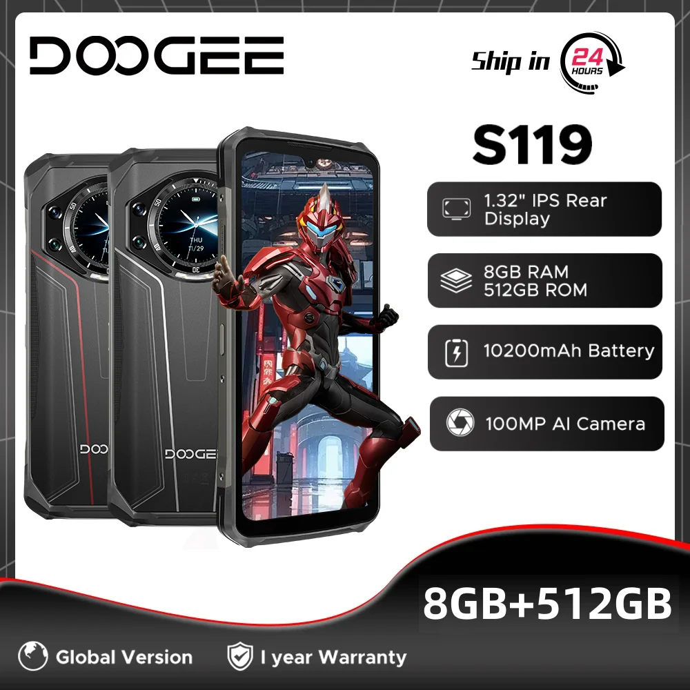 Глобальная версия DOOGEE S119 Прочный телефон 32 ГБ (8+24) 512 ГБ 6,72 
