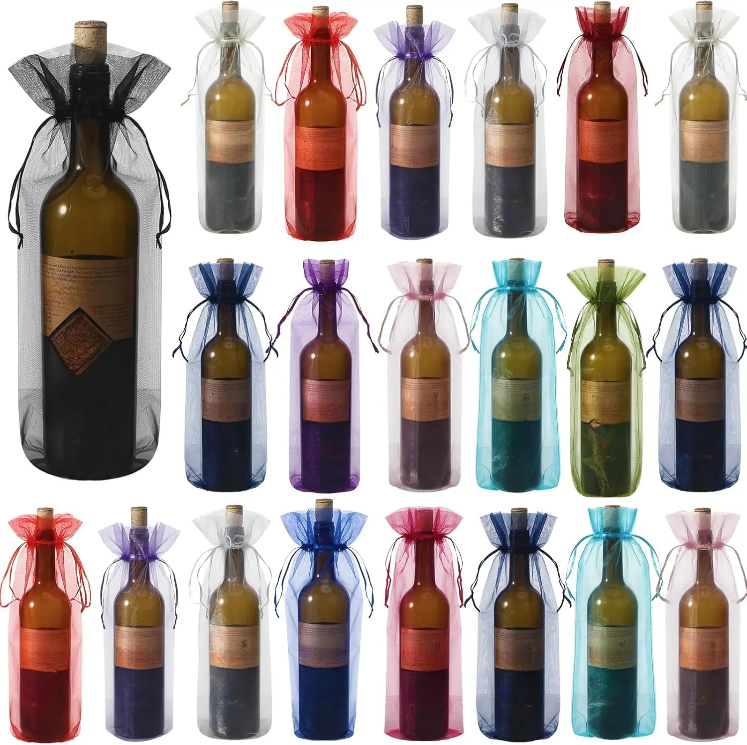 

70 шт. Прозрачные органзовые мешочки для вина 14,6 x 5,5 дюймов, сетчатые подарочные мешочки для вина, многоразовые чехлы для бутылок, обертки для бутылок, подарочные мешочки на шнурке
