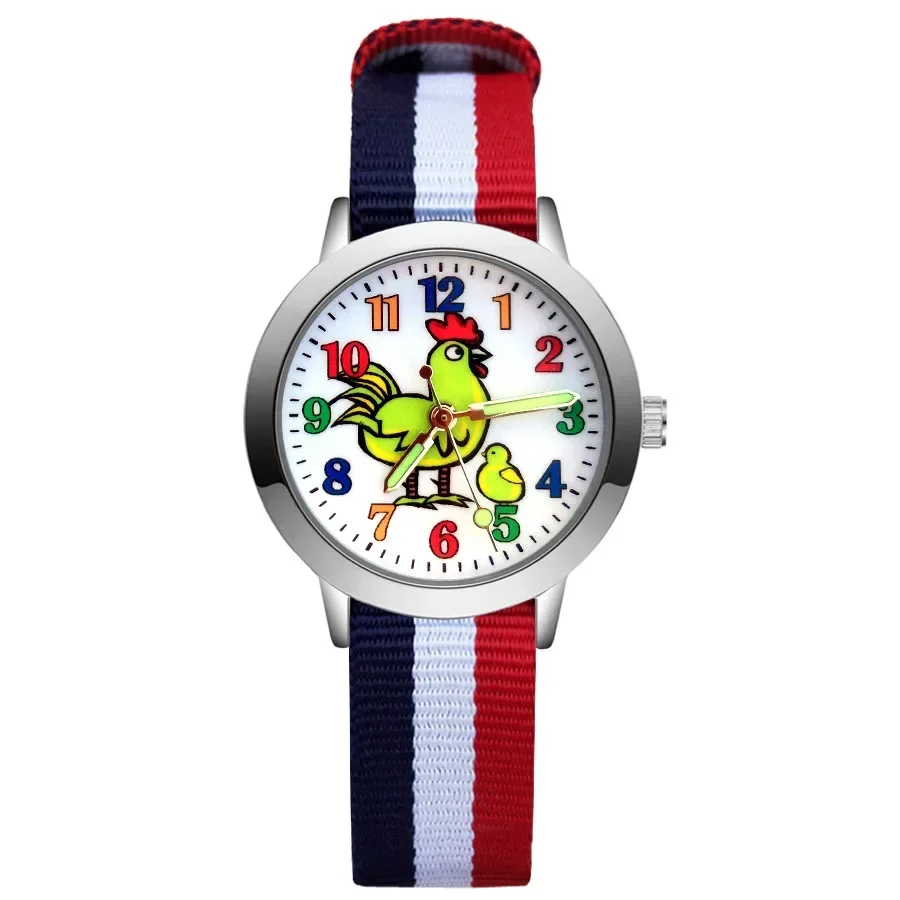 Nieuwe Mode Cartoon Regenboog Kinderen Student Meisjes Jongens Quartz Lederen Nylon Band High End Merk Horloge Fabriek Groothandel