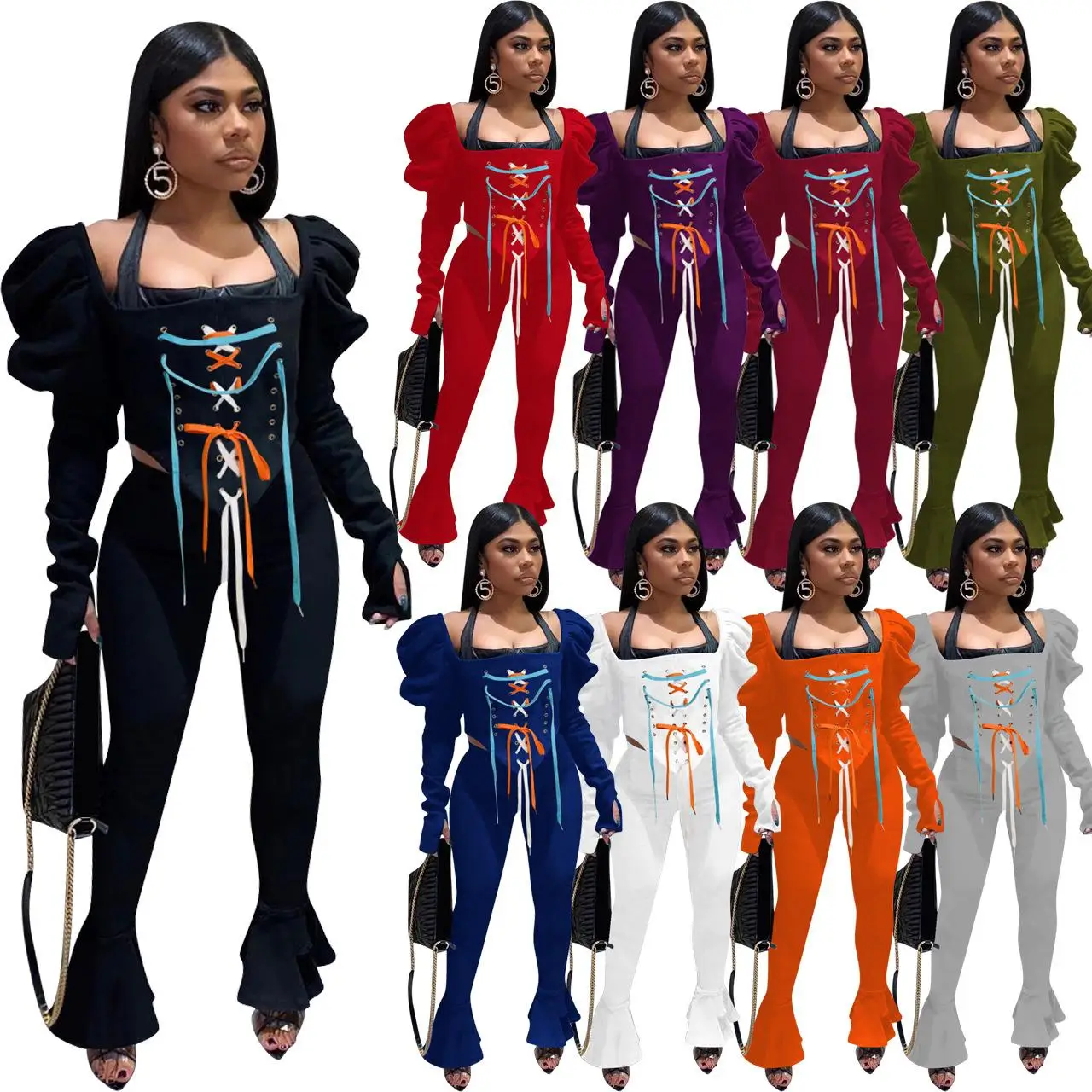 

Женский комплект из трех предметов: топ на бретельках с рюшами, модный зимний наряд, бесшовный дизайн, однотонный, без бренда