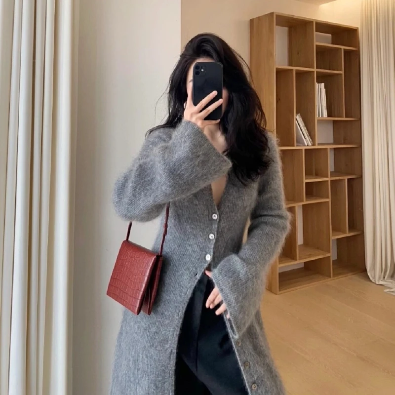 2024 Autumn Women NewDresses Imitation Seahorse Fur XLong Cardigan Single Braested Sweater Dress Elegant Clothes Streetwear Za