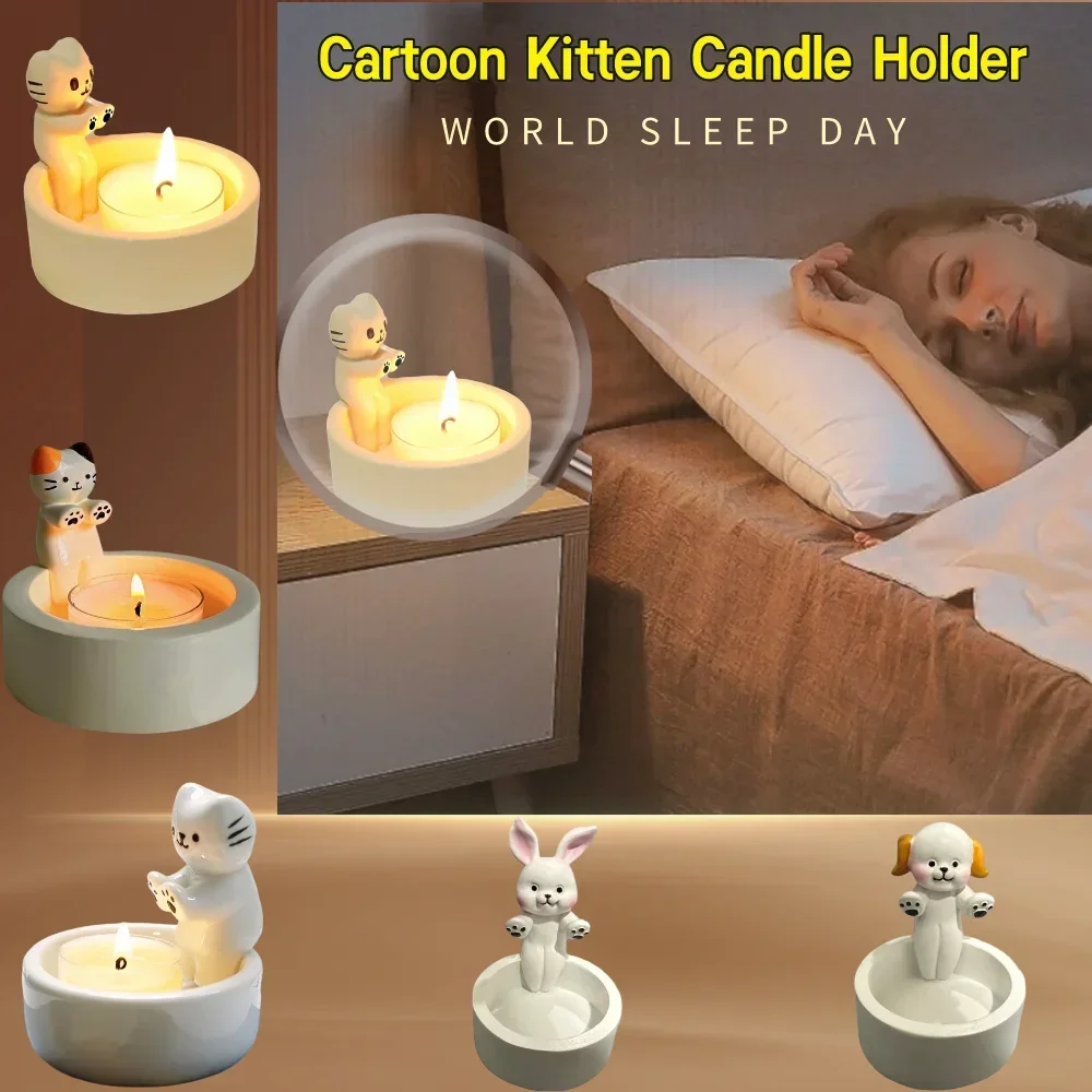 Kawaii Kitten Candle Holder Warming Paws Cartoon Candle Holder Funny Creative Lovely Scented Heat Resistant Crafts Home Decorati