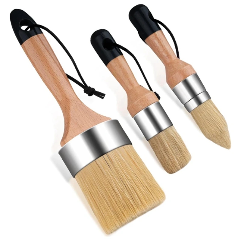 3 Pack Chalk Paint Brush, Wax Paint Brush, Chalk Paint Brushes For Wood, Round Paint Brushes For Painting Home Decor