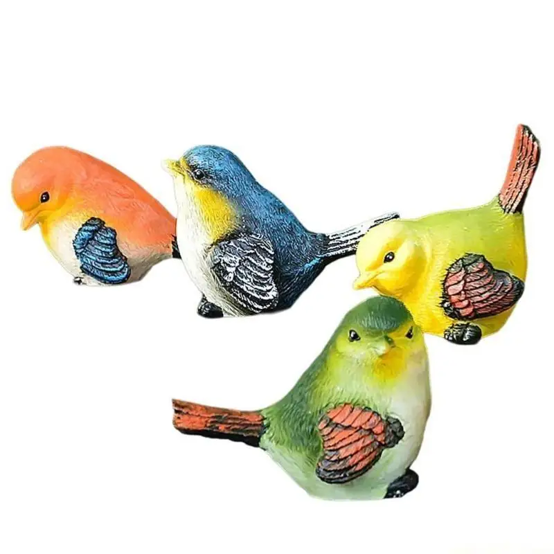 QX2E 4Pcs Miniature Bird Decorative Figurines Bird Figures Animal Model Garden