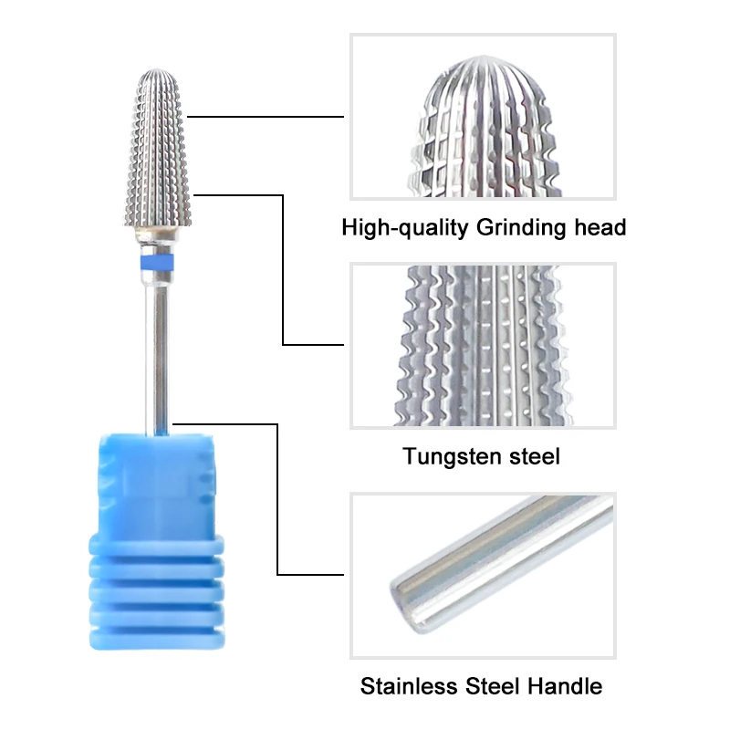 5 In 1 Hartmetall Nagel Bohrer Bits Dual Rotation Vulkan Tornado Fräser Nägel Polieren Gel Entferner Maniküre Werkzeuge 3/32" – Detail 3