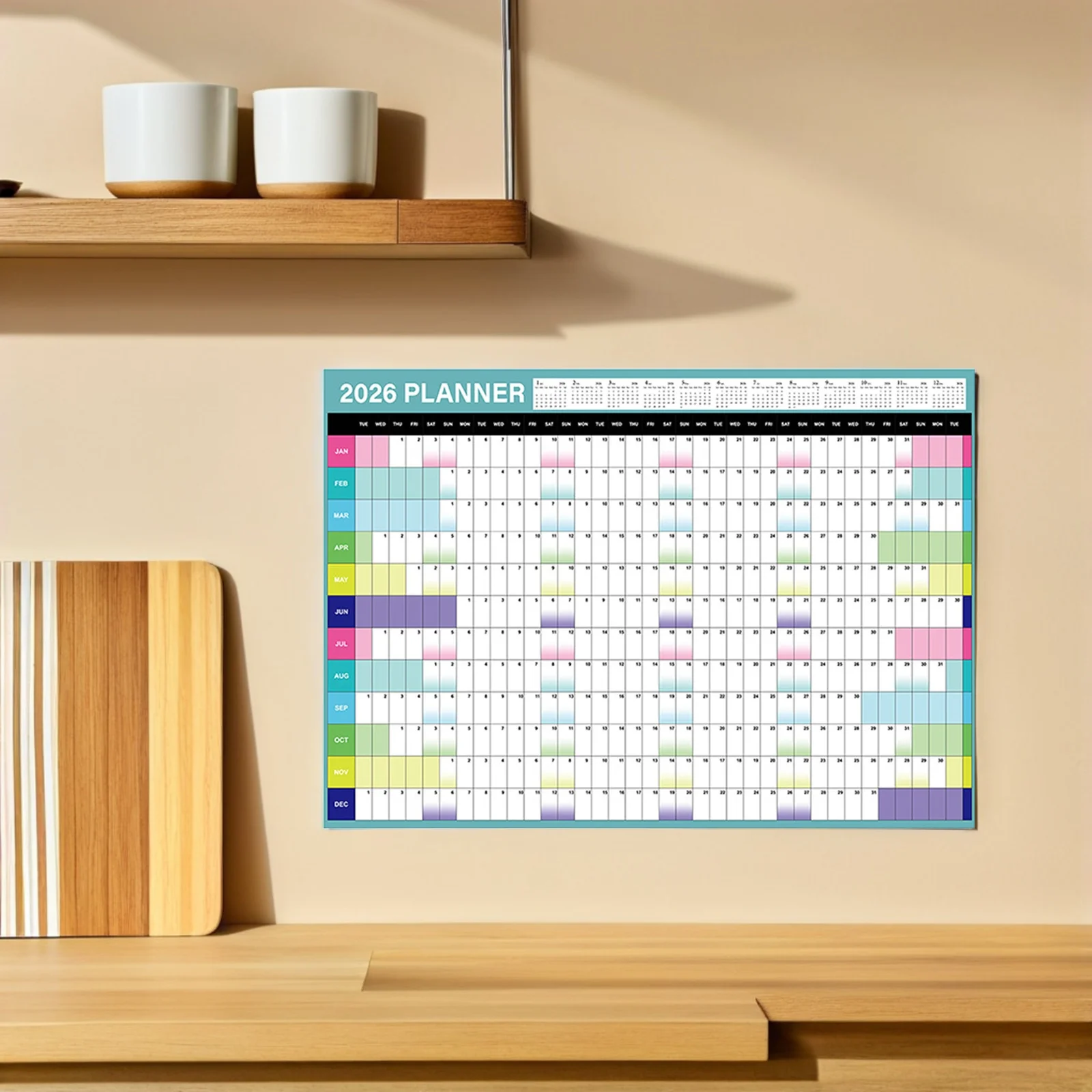 

Large 2026 Wall Calendar Yearly Giant 12 Month Poster Family School Office Monthly Planner Organizer Wall Calendar