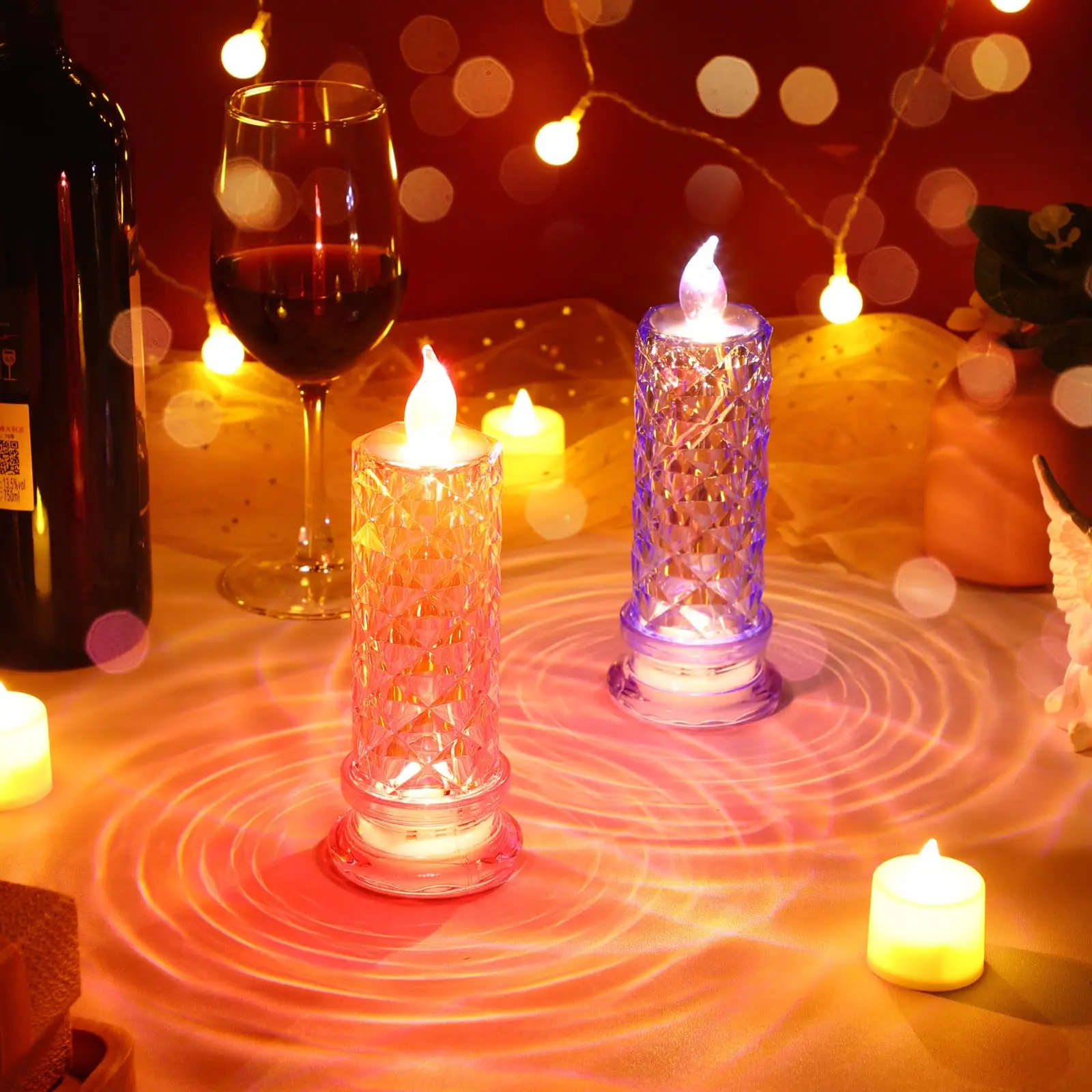 Rose Shadow Flameless LED Candles Romantic Battery Operated Candles for Outdoor Tables Christmas Valentine\'s Day