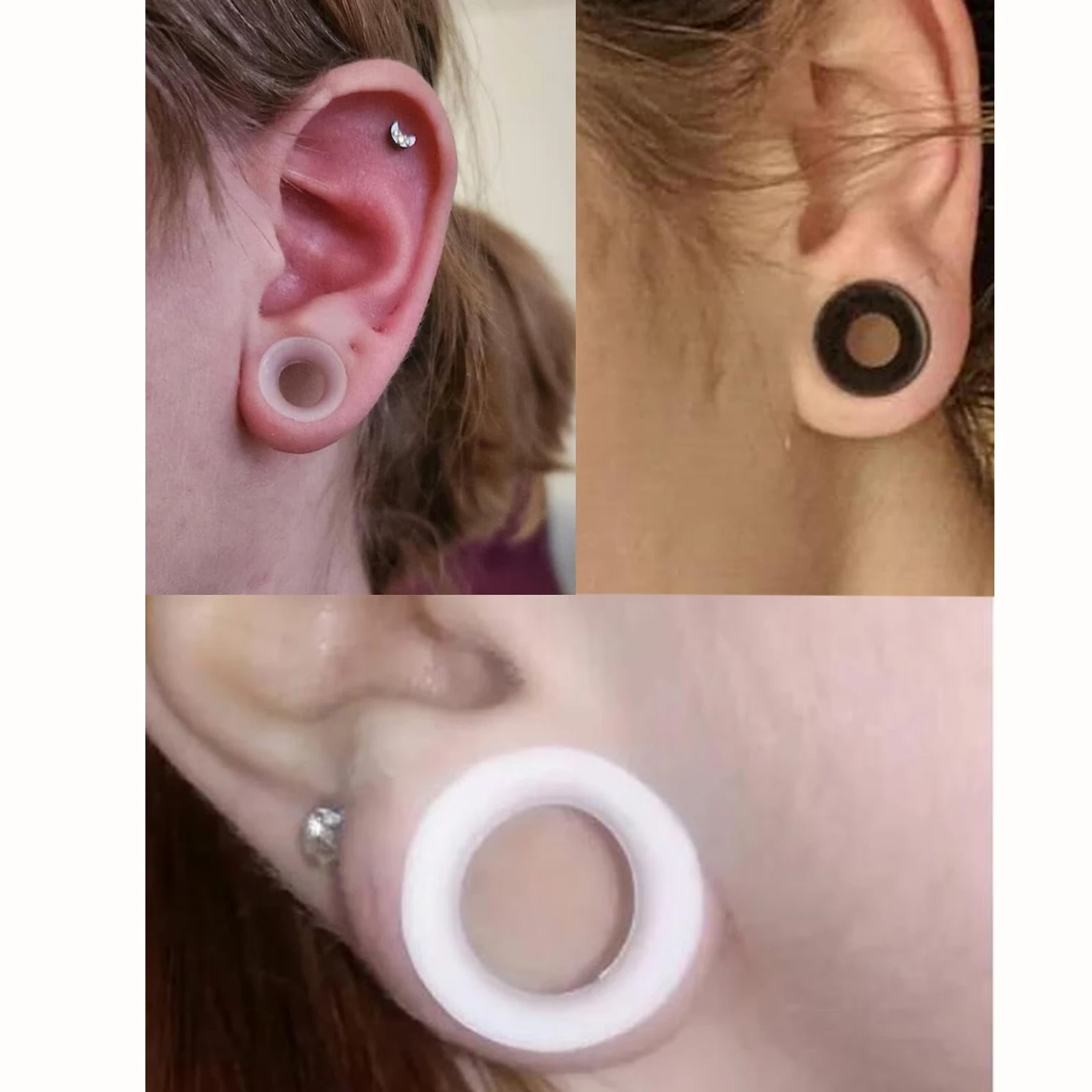 6 Pairs Silicone Flexible Thin Double Flared Flesh Tunnel Plug Hollow Ear Gauge Expander Earlet Stretcher Piercing Jewelry