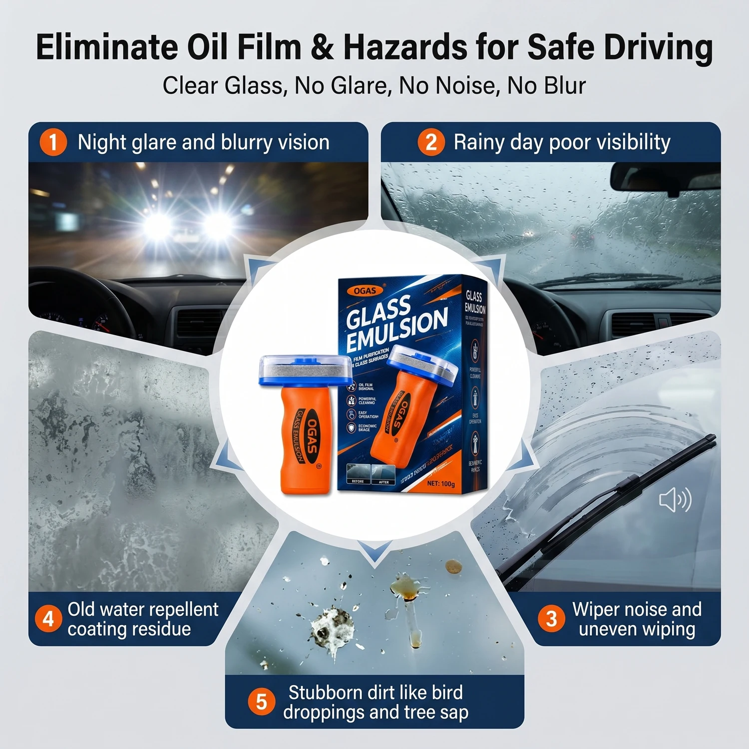 OGAS Gen 2 Upgraded Version Car Glass Oil Film Remover Paste with Felt Brush Deep Cleaning Agent Remove Dirt Bird Droppings image 5