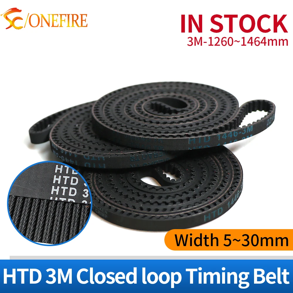 ONEFIRE HTD 3M Timing belt Lp=1260/1263/1290/1335/1344/1359/1374/1401/1446/1464mm Width 5-30mm Rubber