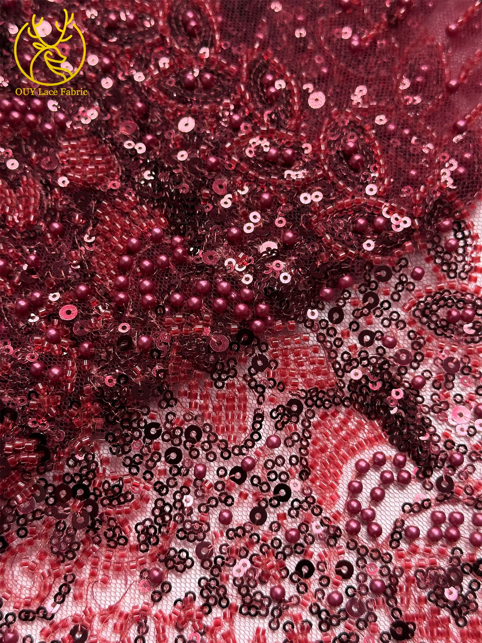 Roter Bräutigam-Perlen-Spitzenstoff 2026 Neuester französischer afrikanischer Mesh-Pailletten-Spitzenstoff Nigerianischer Tüll-Spitze für Brautparty-Kleider – Detail 10