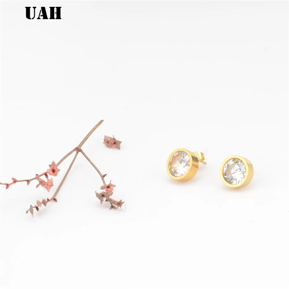 UAH 1 Pair Gold Color  Round Stud Earrings For Women CZ AAA Zircon Ear  Studs Surgical Steel Jewelry  Women Girl Gift