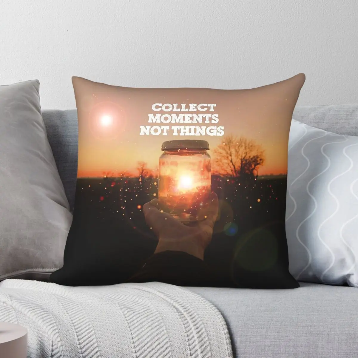 Collect Moments Not Things Pillowcase Polyester Linen Velvet Printed Zip Decorative Room Cushion Case