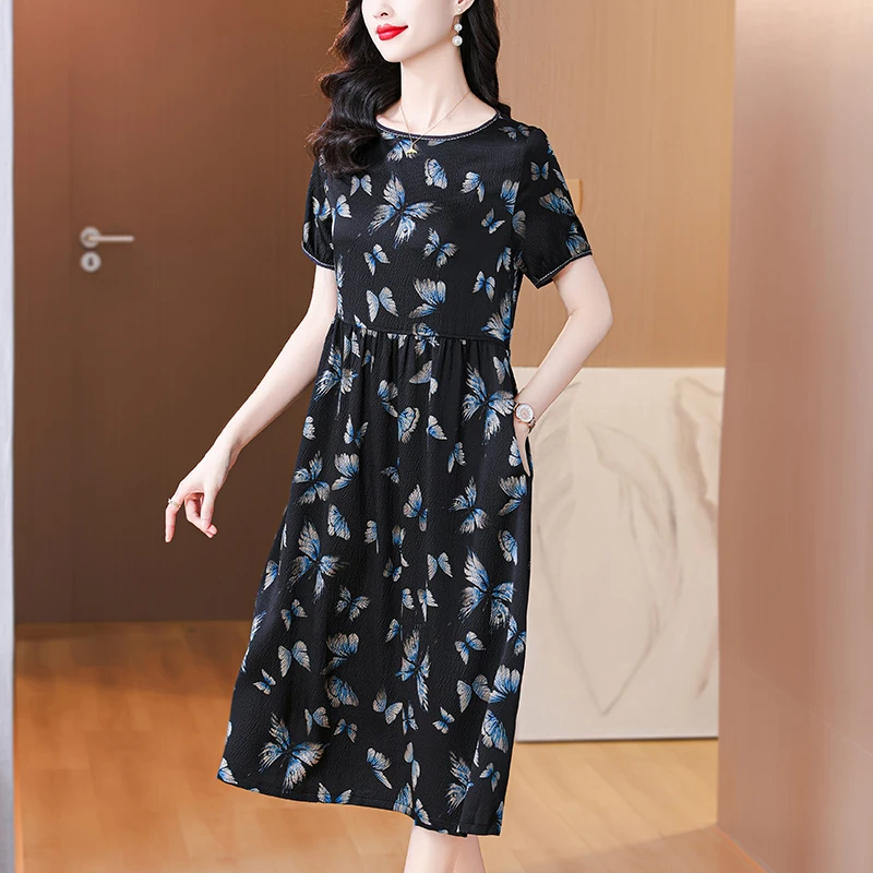 Summer Women Black Satin Vintage Luxury Bodycon Dress 2025 Office Lady Floral Silk Midi Dress Elegant Casual Night Party Vestido