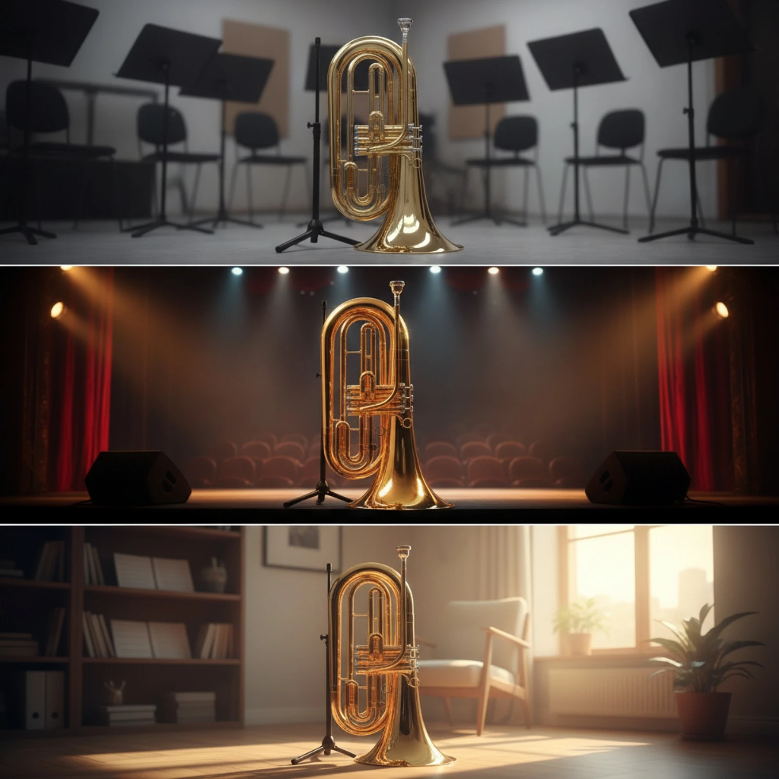 Marching Euphonium Polished Euphonium with Carrying Bag Soft Case with Backpack Straps Long-Lasting Brass Instrument Portable