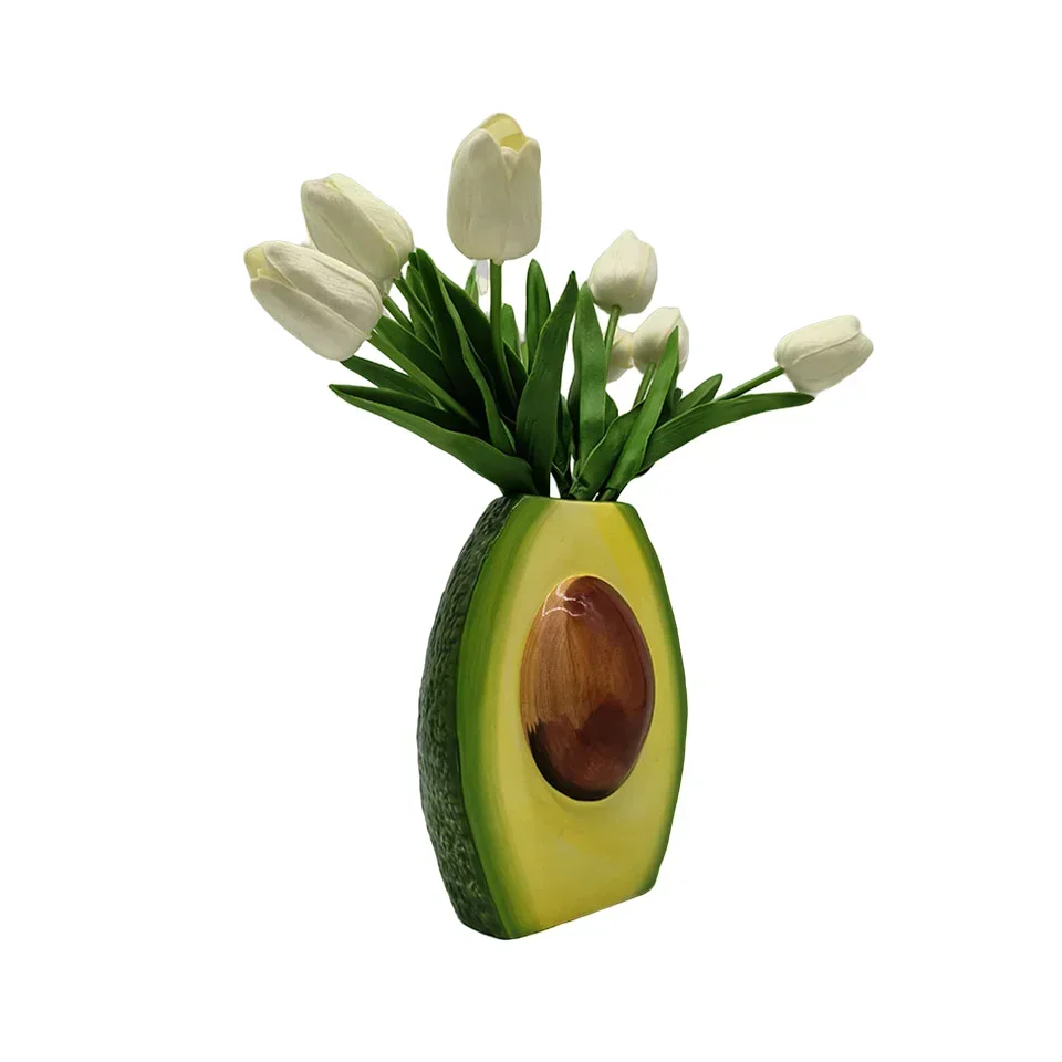 Ceramic Vase Avocado Cartoon Artificial Fruit Flower Arrangement Pots Flowerpot Desktop Craft Ornaments Gifts