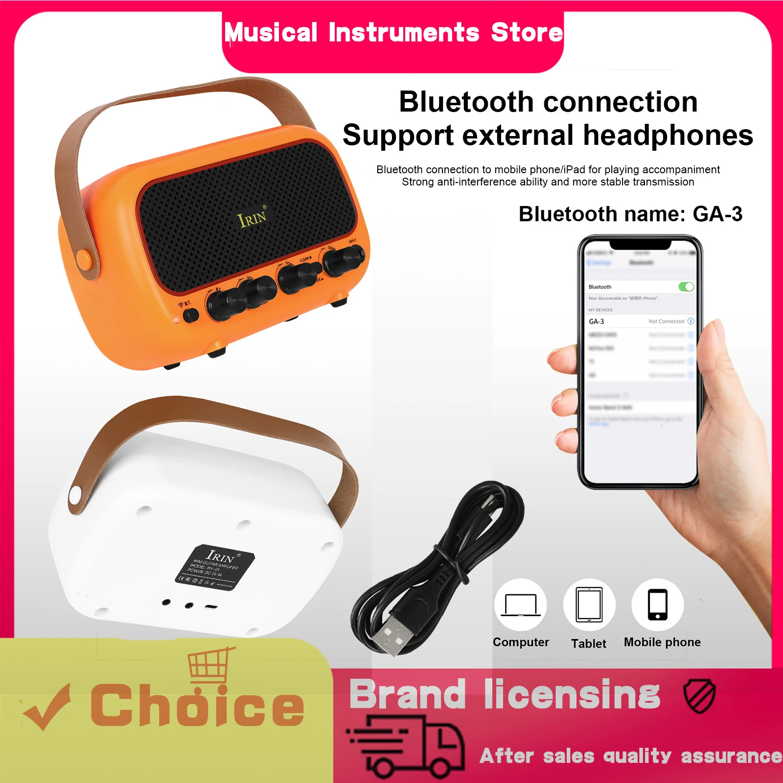 

IRIN динамик для электрогитары ABS USB-5V перезаряжаемая батарея CLEAN/COVERDRIVE Sound мини-динамик Bluetooth с GAIN & TONE