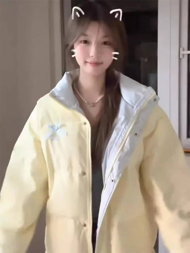 

Желтое пуховое хлопковое пальто Sweet Knot, женское зимнее хлопковое пальто небольшого размера с воротником-стойкой