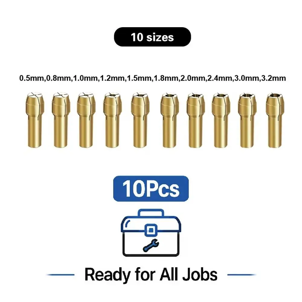 10Pcs 0.5-3.2mm Mini Drill Chuck Set Copper Brass Drill Bit Clamp Electric Grinding Micro Collet Power Tool Accessory