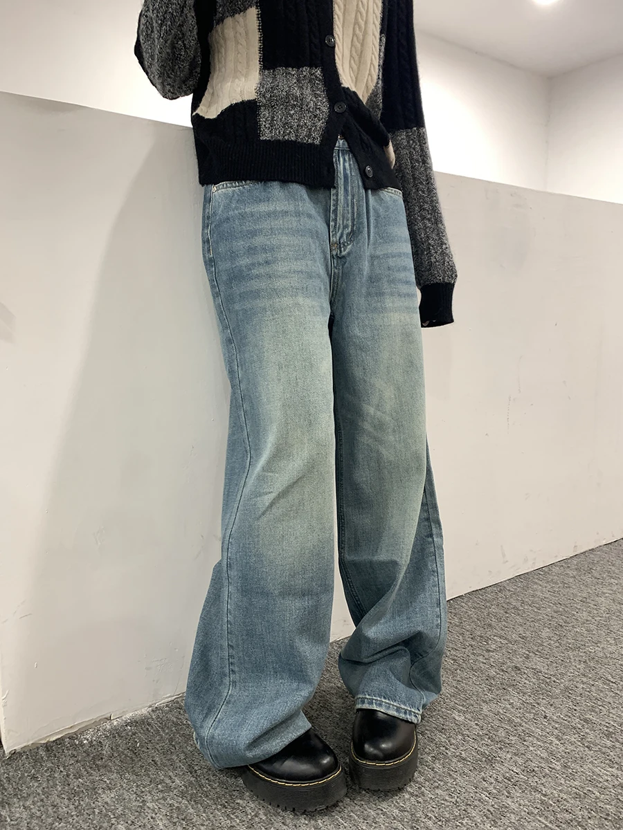 

High Waist Wide Leg Denim Pants Vintage Blue Must Have Casual Floor Length Draping Versatile Women's Spring Autumn Fashion