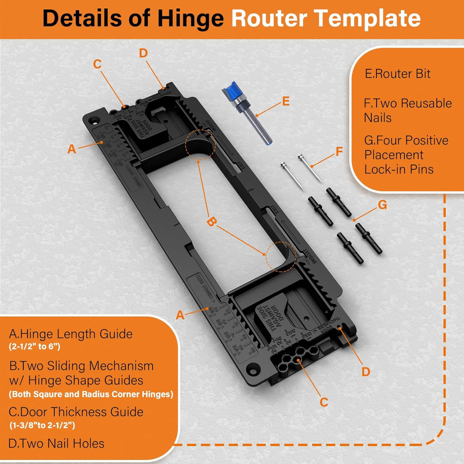 Door Hinge Jig Door Hinge Template Compatible with 8 Hinge Sizes from 2-1/2\
