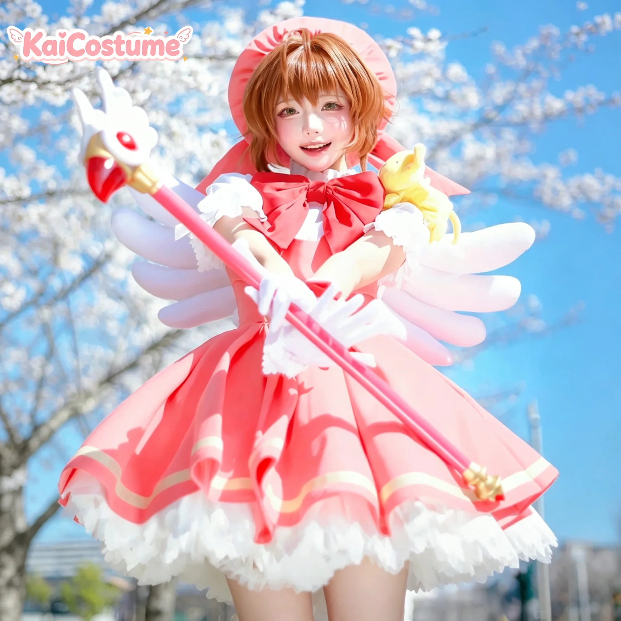 Cardcaptor Sakura Kinomoto Sakura Rot-Weißes Kampf-Cosplay-Kostüm Komplettset Kinder Anime Magisches Charakter-Outfit für Halloween