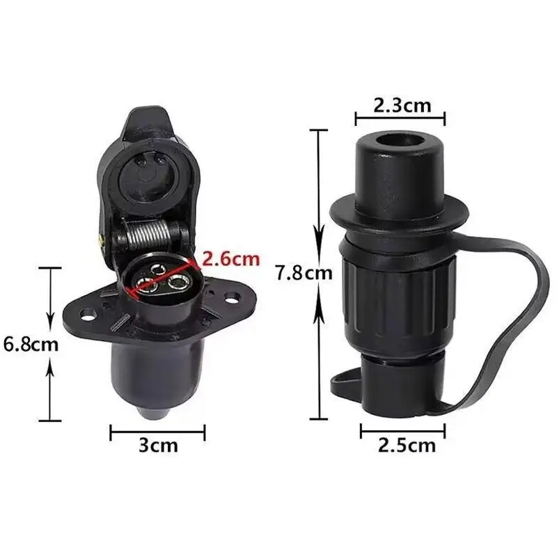 12V 3 Pin Flat Trailer Plug Socket Dustproof Plastic Car Cable Connector for Travel Trailer RV Truck Towing Accessories