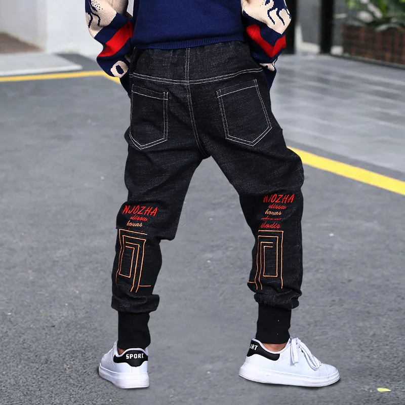 High-Quality Boys' Jeans Children Elastic Waist Denim Reinforced Knees Trousers Teenage Machine Washable Perfect for Daily Wear